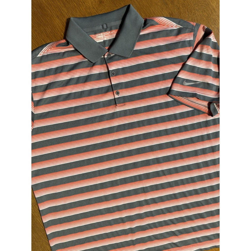 Nike Golf Dri-FIT Polo Shirt Men's XL Gray Red‎ White Striped Performance